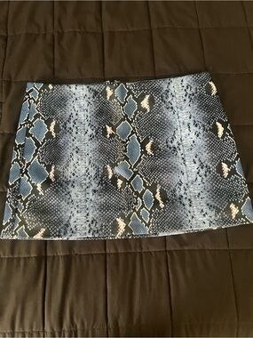 Camila Coelho Blue Snake-Print Faux Leather Micro Skirt